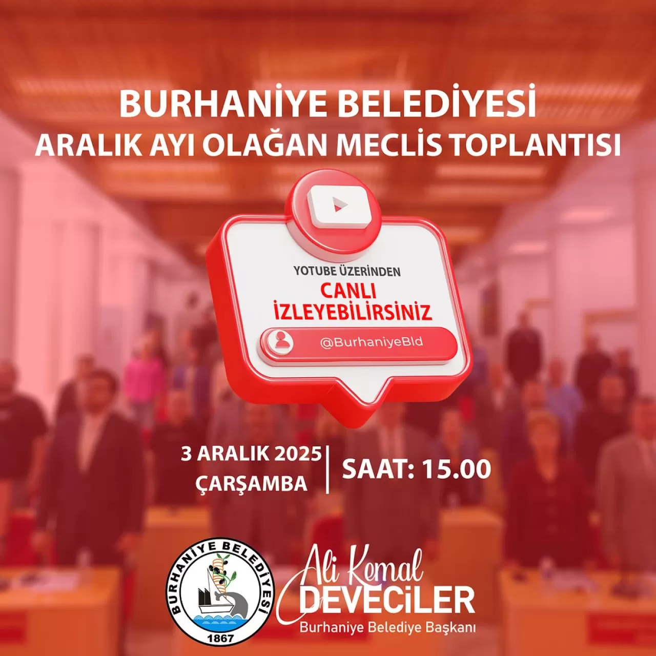 Burhaniye'de Aralık Ayı Meclis Toplantısı Bugün Yapılacak