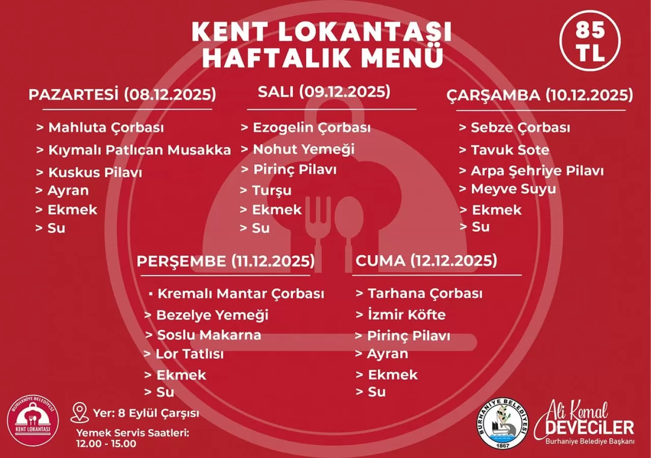 Burhaniye'de Kent Lokantası Haftalık Yemek Menüsü Açıklandı