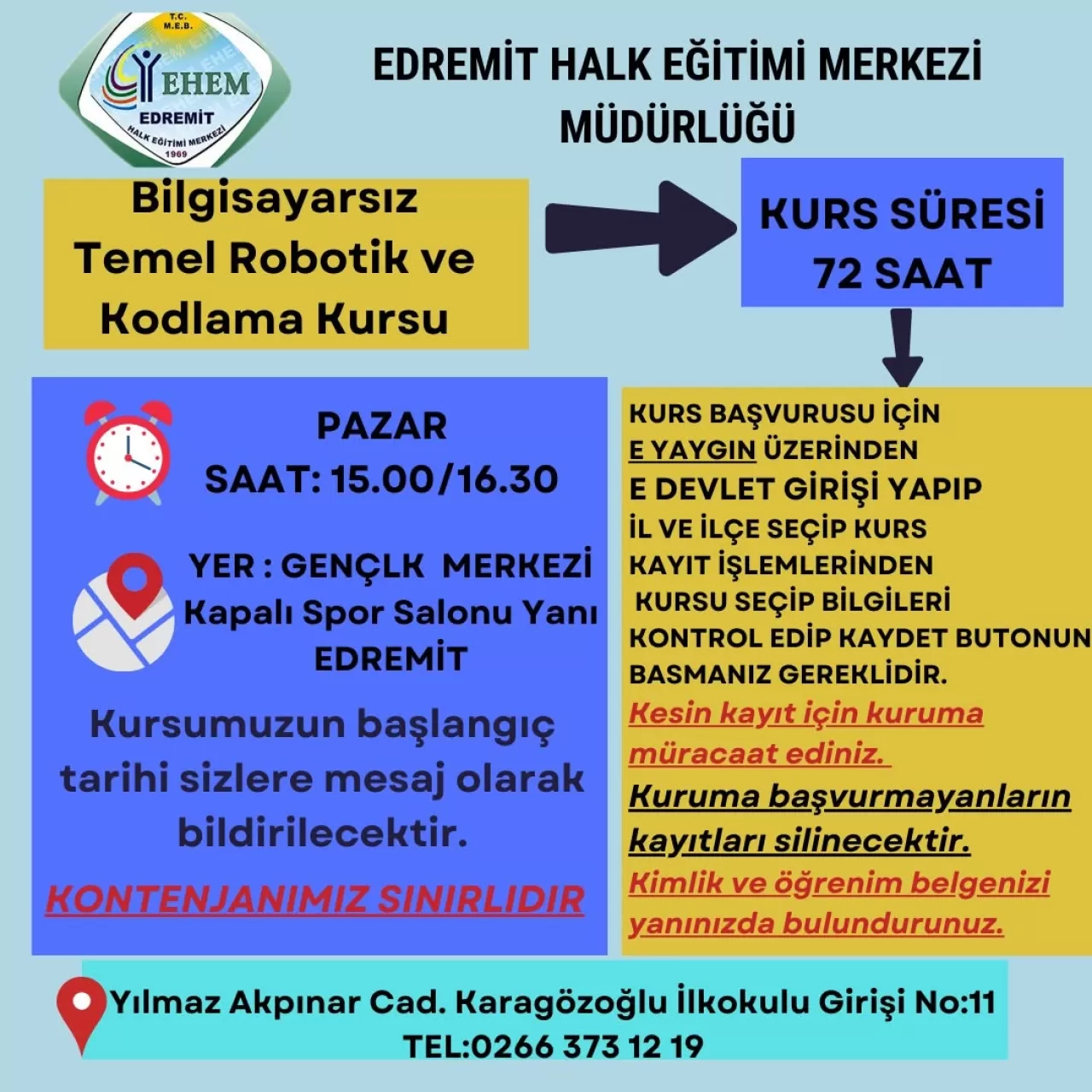 Edremit'te Gençlik Merkezi'nde Çeşitli Kurslar Açılıyor