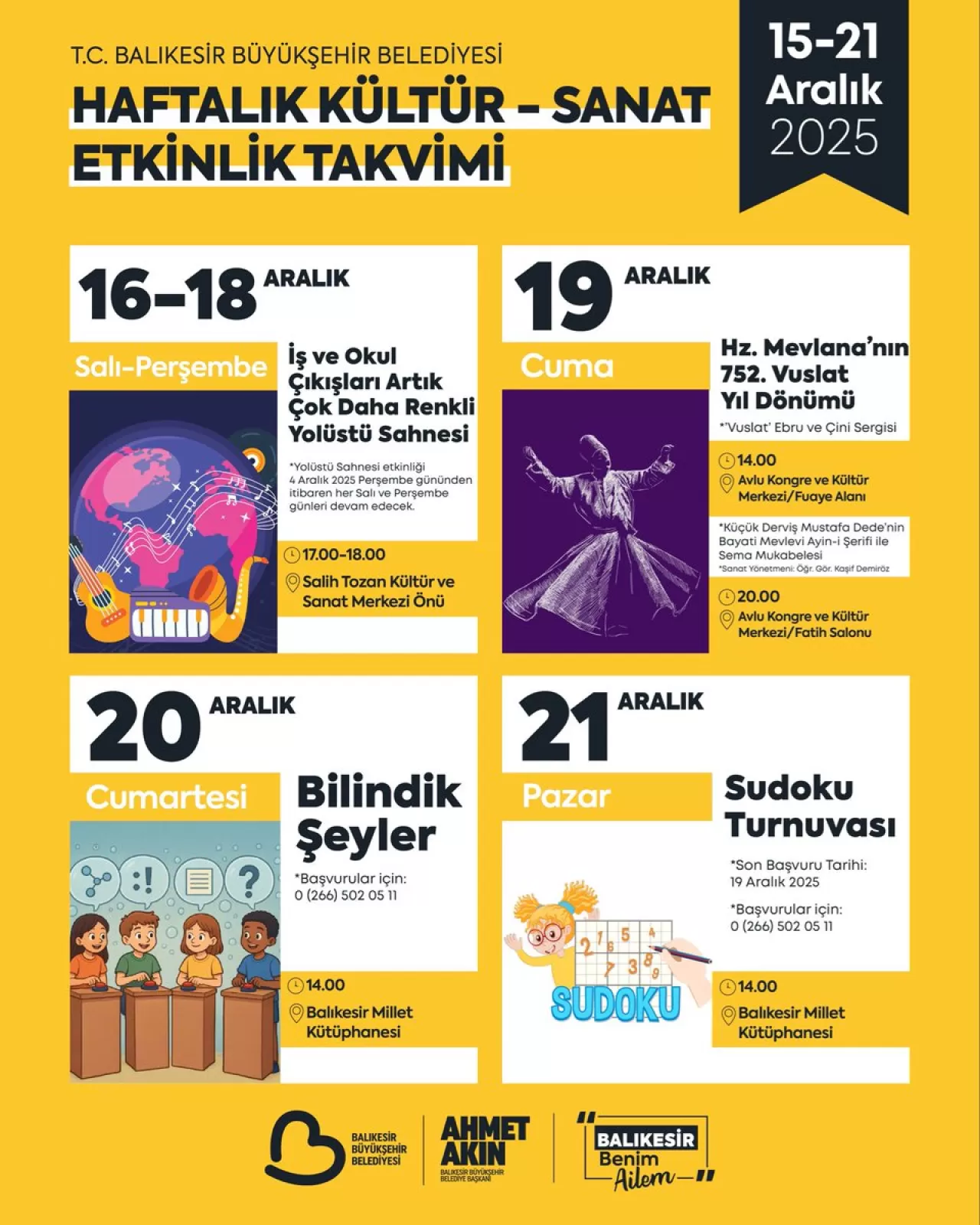 Balıkesir'de Kültür ve Sanat Haftası: 15-21 Aralık Etkinlik Takvimi Açıklandı