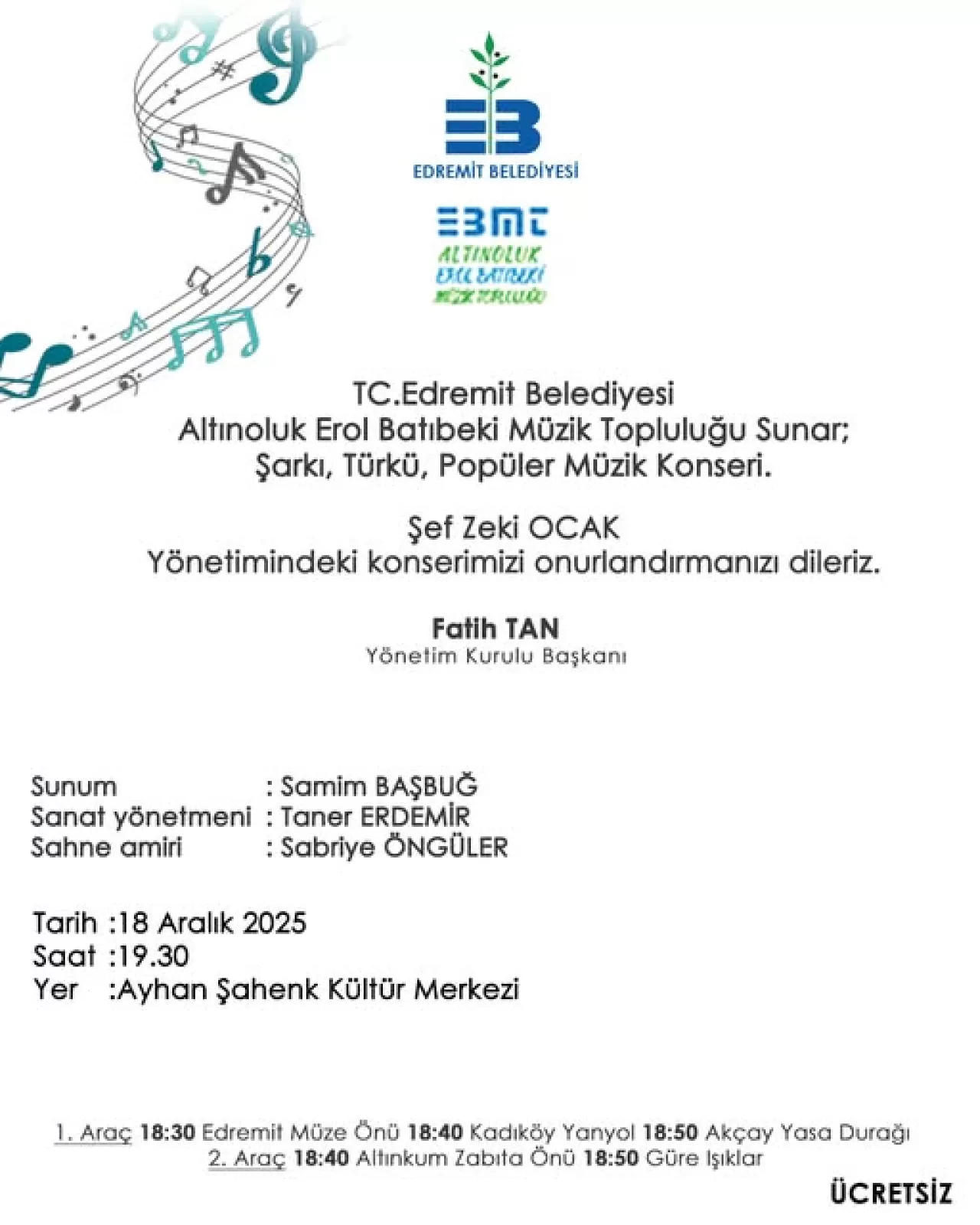 Altınoluk'ta Ücretsiz Müzik Konseri: Erol Batıbeki Müzik Topluluğu Sahne Alacak