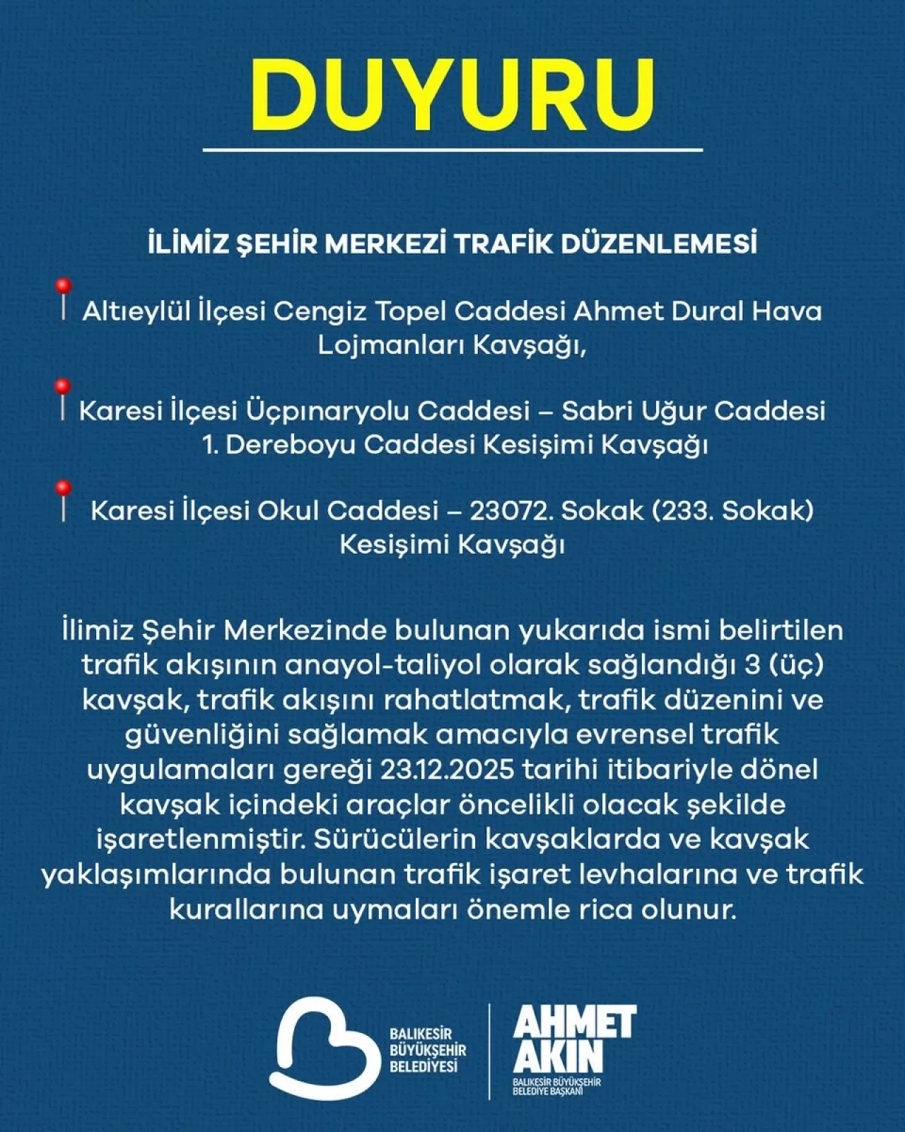 Balıkesir'de Üç Kavşak, Dönel Kavşağa Dönüştürülecek