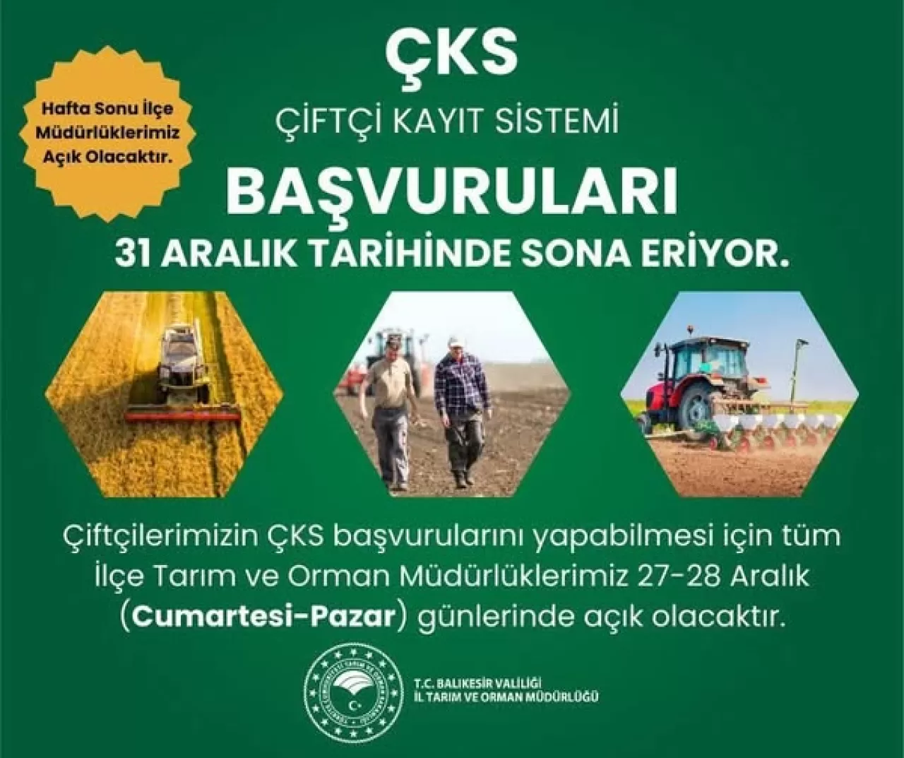 Altıeylül İlçe Tarım ve Orman Müdürlüğü'nde ÇKS Başvuruları Başladı