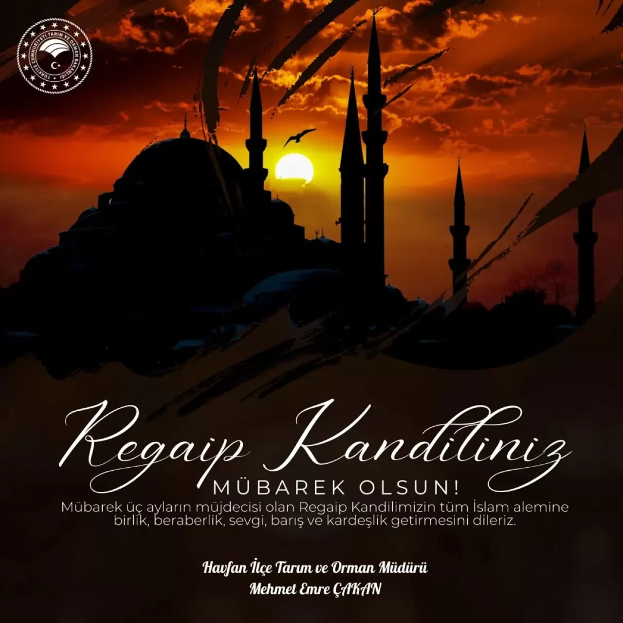 Havran İlçe Tarım Müdürlüğü'nden Üç Aylar ve Regaip Kandili Mesajı