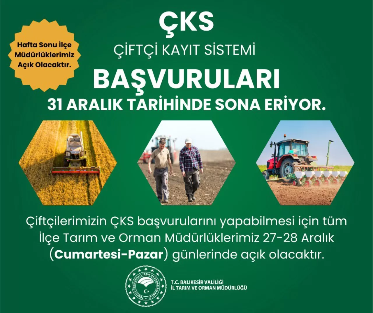 Çiftçi Kayıt Sistemi (ÇKS) Başvuruları İçin Son Tarih 31 Aralık