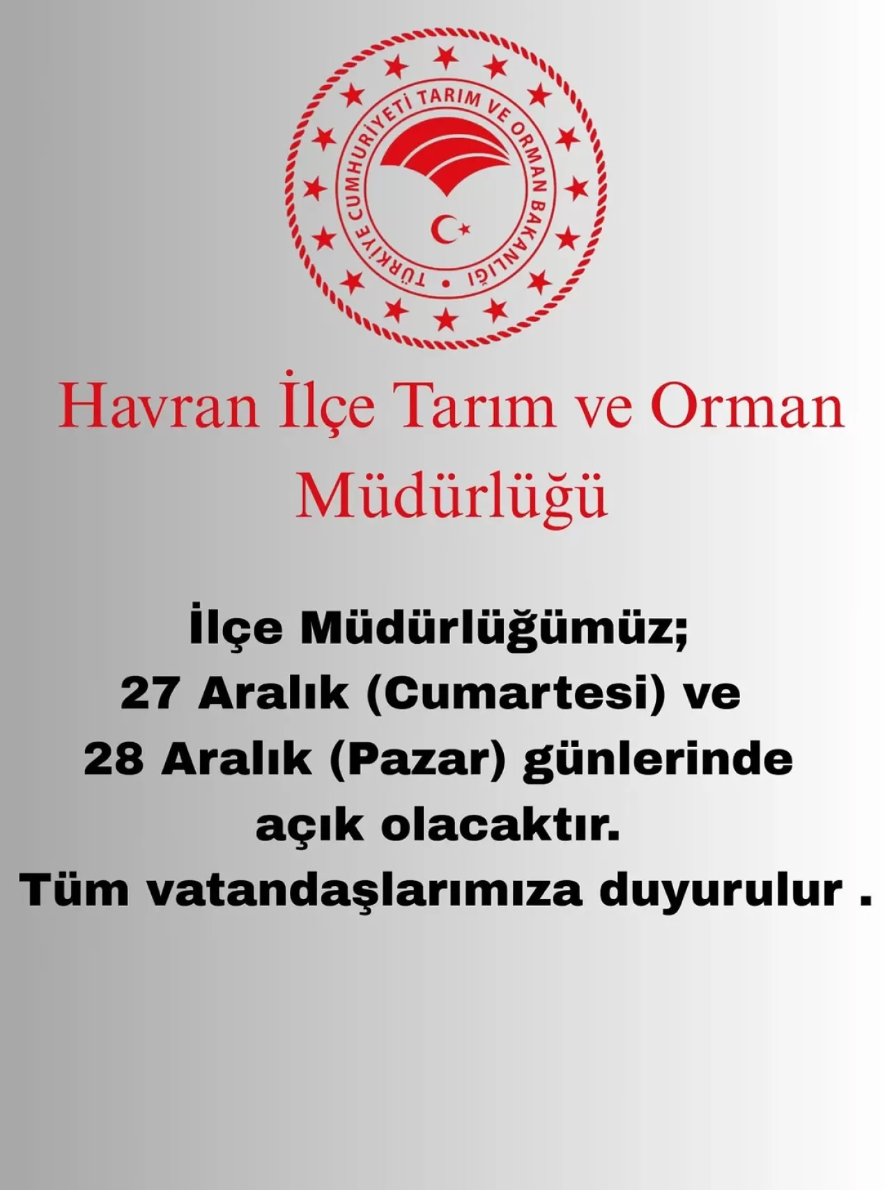 Havran Tarım Müdürlüğü Hafta Sonu Hizmet Verecek