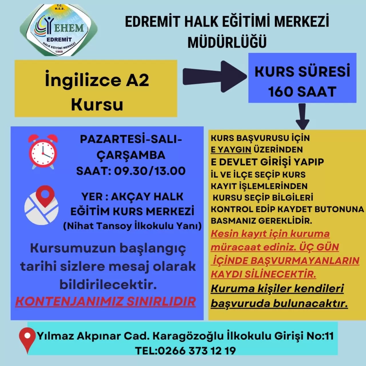 Edremit'te Yeni Kurs Dönemi Kayıtları Başlıyor