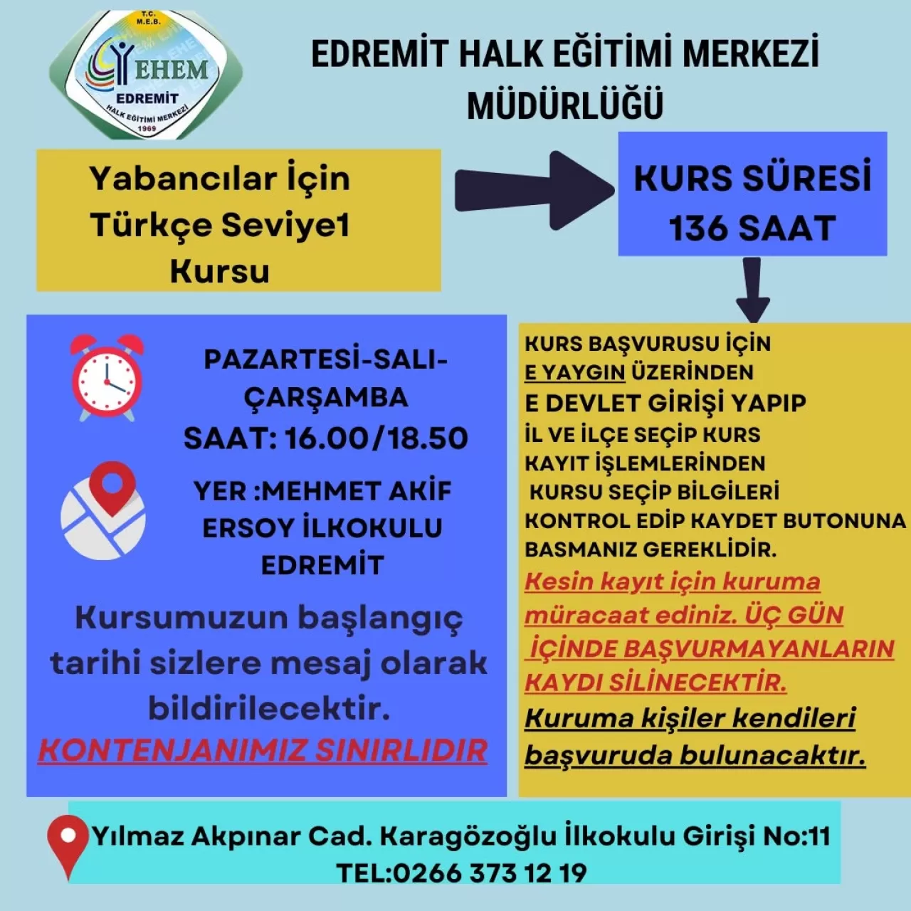 Edremit'te Halk Eğitim Merkezi Yeni Dönem Kurs Kayıtları Başlıyor