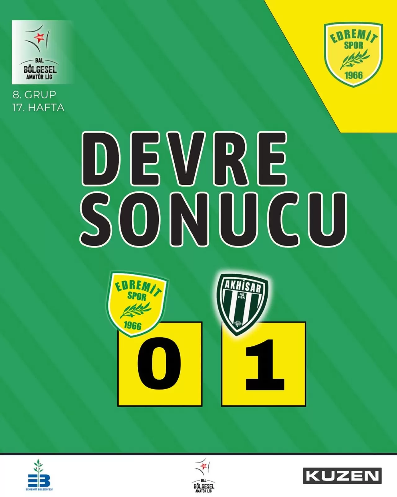 Edremitspor, Akhisar 45 FSK'ya Tek Golle Mağlup Oldu