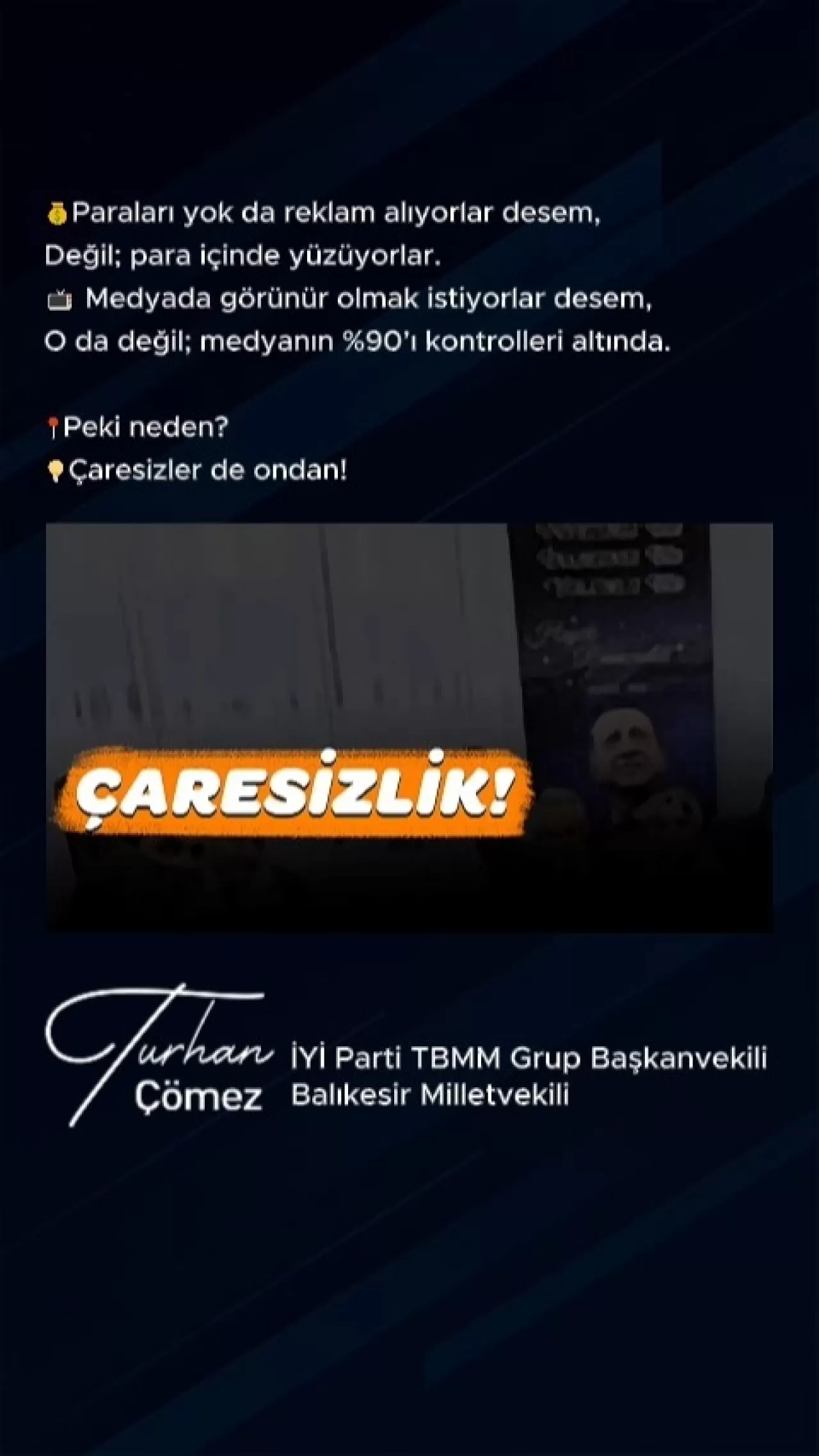İYİ Partili Çömez'den İktidar Partisine Çarpıcı Çaresizlik Eleştirisi
