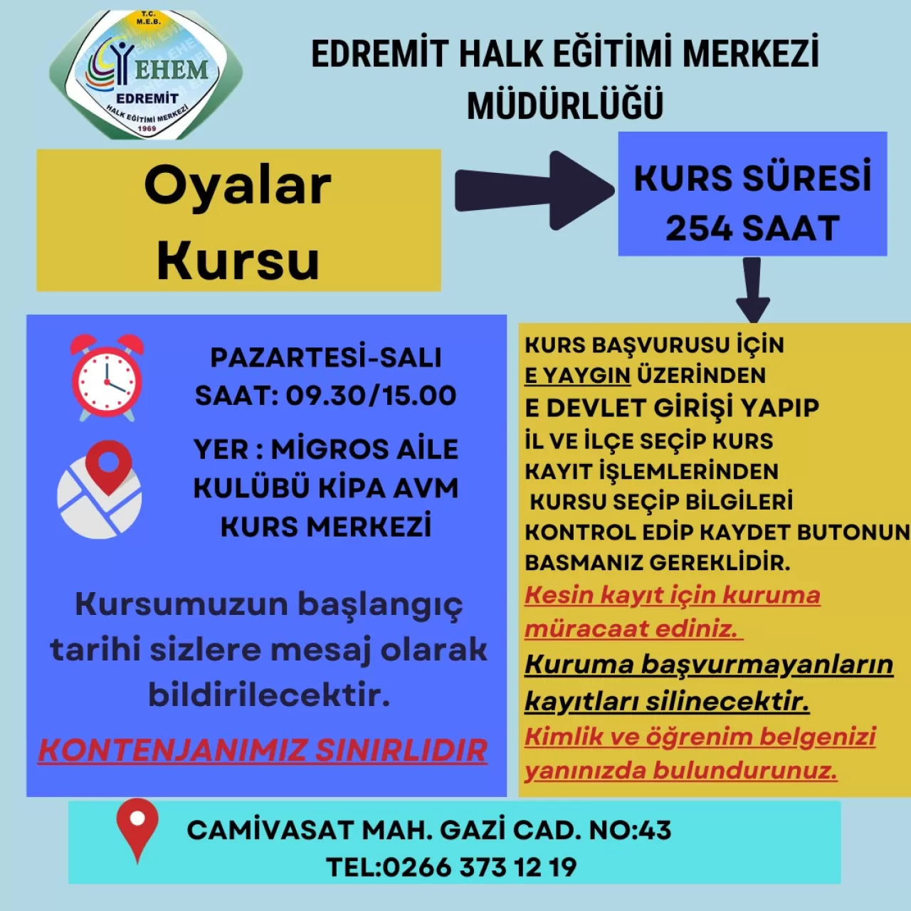 Edremit Halk Eğitimi Merkezi'nden Migros Aile Kulübü'nde Kurs Dönemi