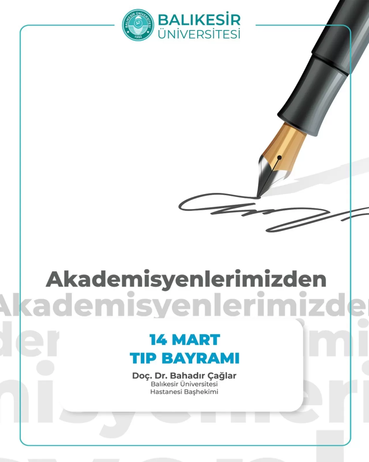 Balıkesir Üniversitesi Hastanesi Başhekimi'nden Tıp Bayramı Mesajı