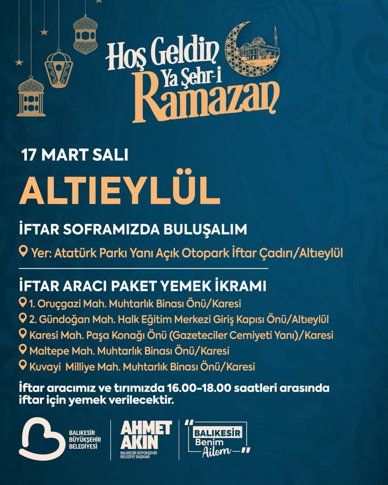 Balıkesir'de Ramazan Sofrası: 17 Mart'ta Altıeylül'de Buluşuyoruz