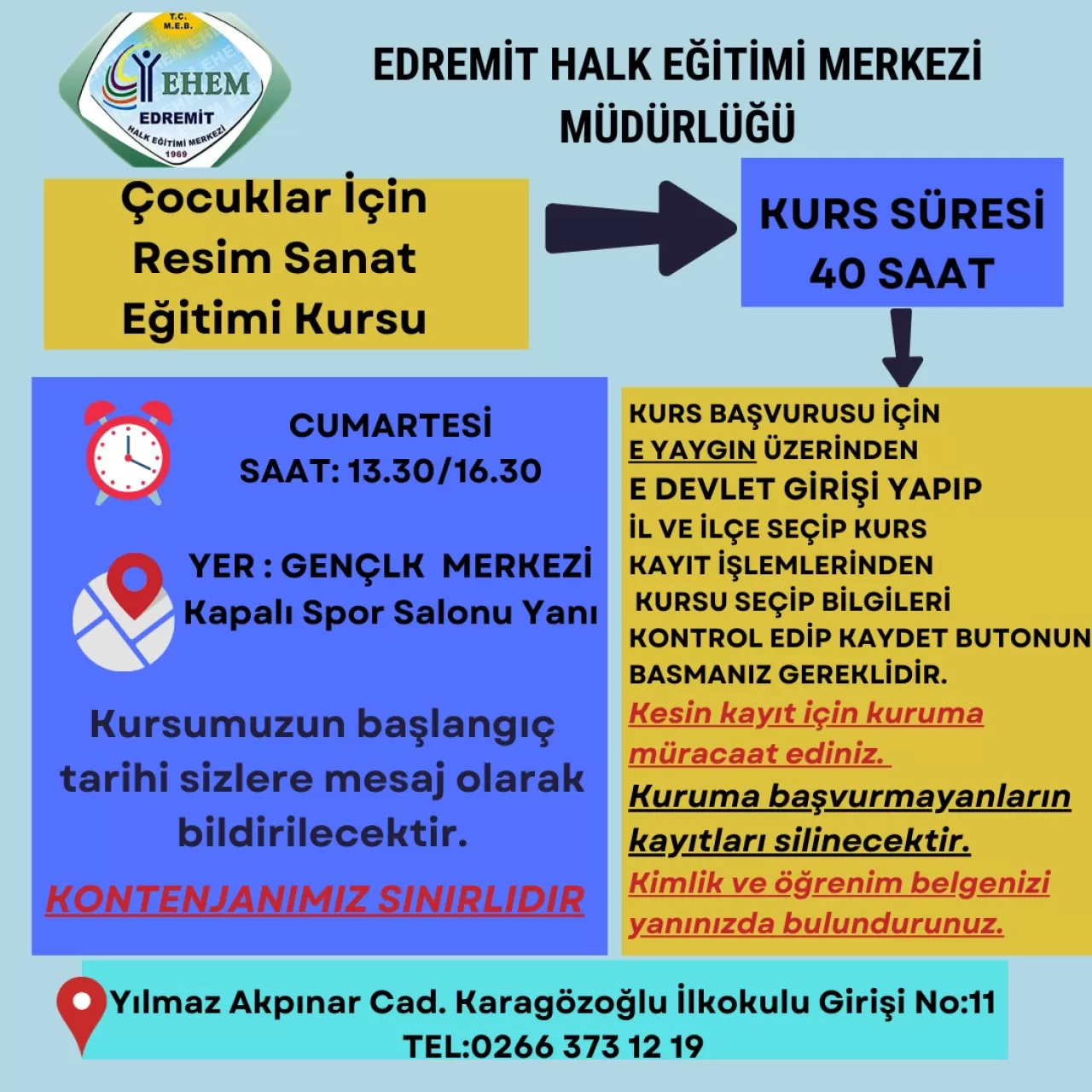 Edremit Halk Eğitimi Merkezi'nden Gençlik Merkezi'nde Kurs Duyurusu