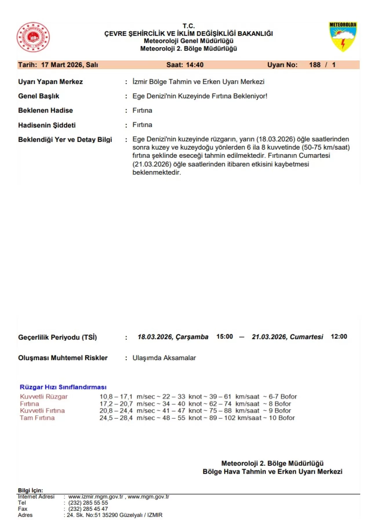 Ege Denizi'nde Fırtına Uyarısı: Rüzgar 75 km/saate Ulaşacak