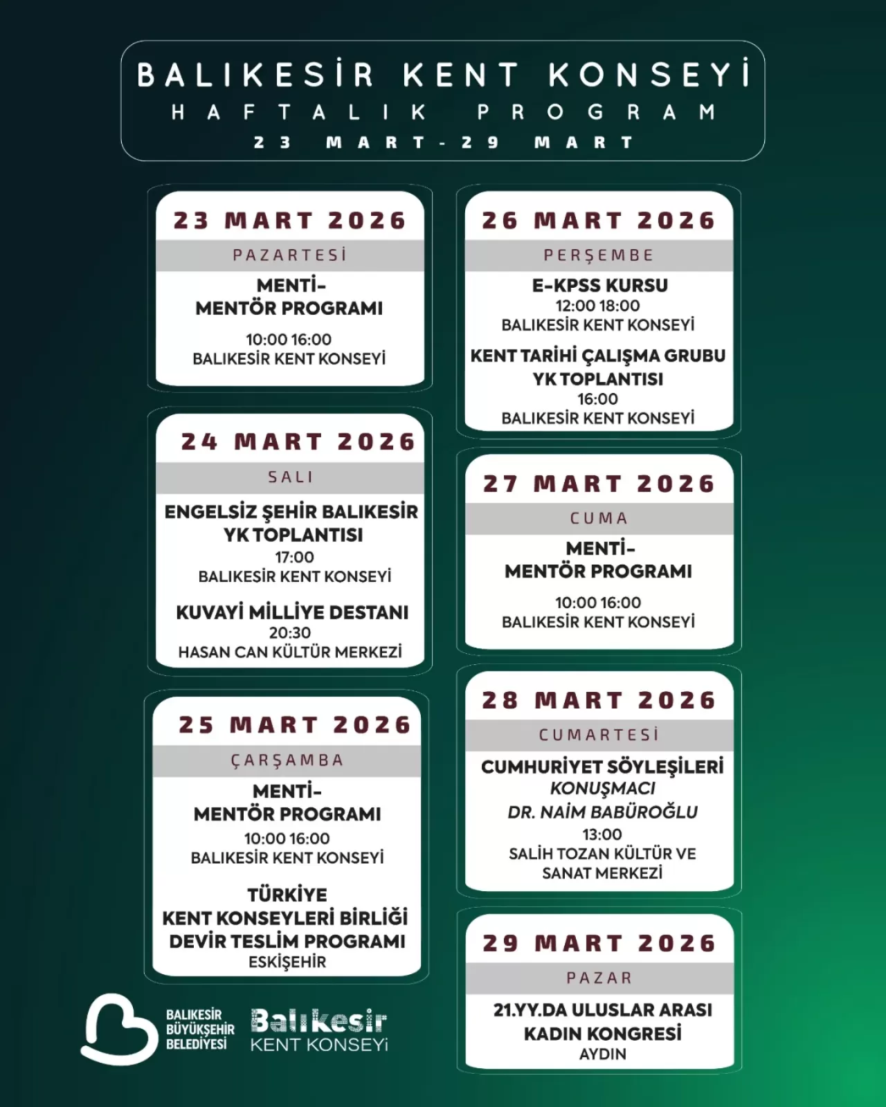 Balıkesir Kent Konseyi'nden Dolu Dolu Haftalık Program