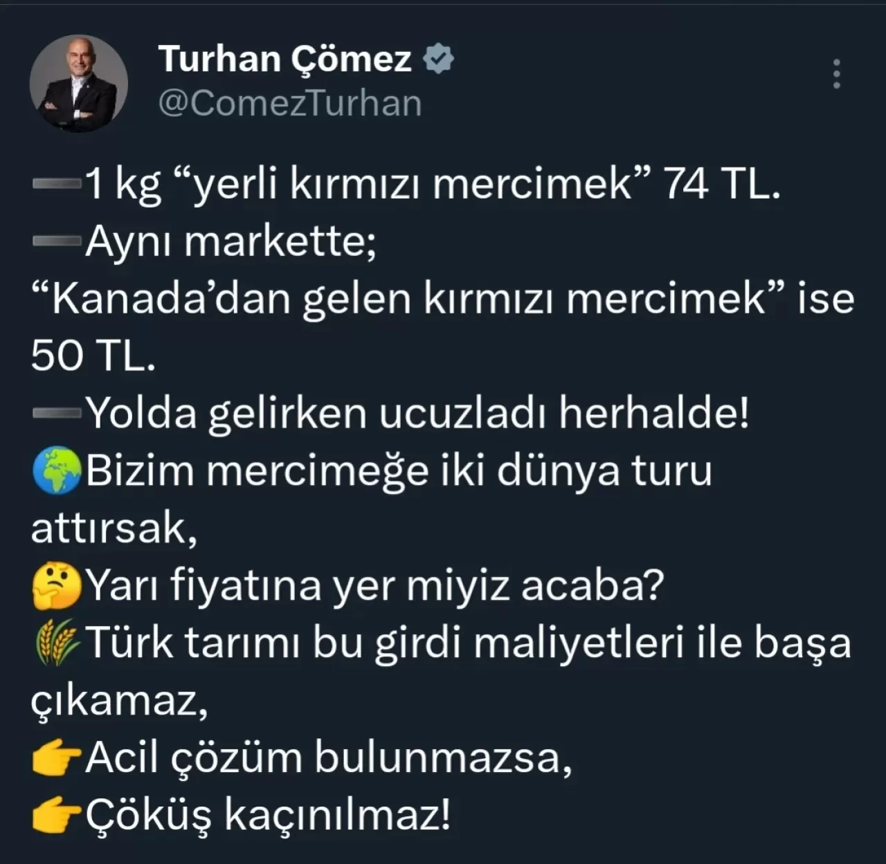 İYİ Partili Çömez'den Çarpıcı Mercimek Fiyatı Eleştirisi: 