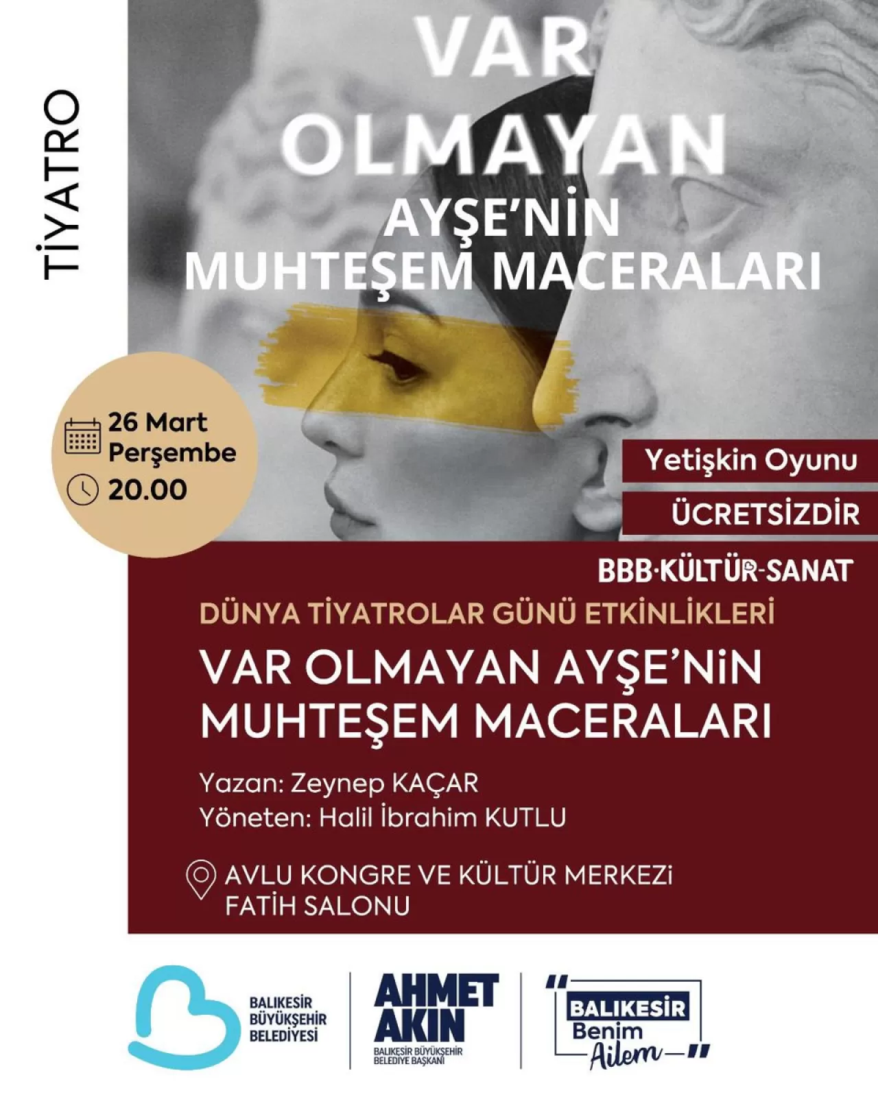 Balıkesir'de Dünya Tiyatrolar Günü'ne Özel Ücretsiz Oyun