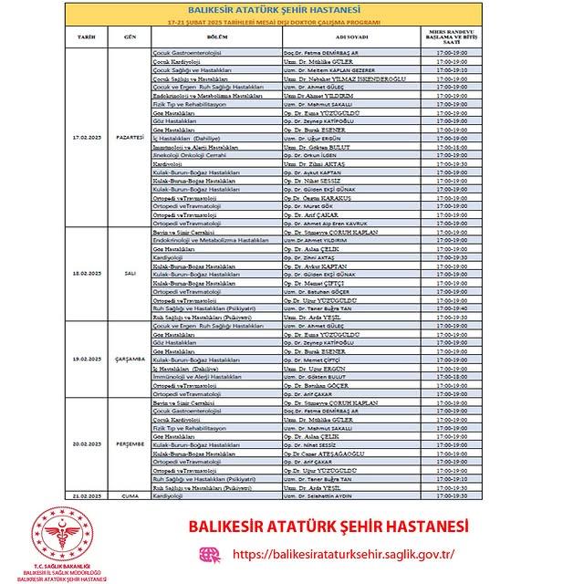 Balıkesir Atatürk Şehir Hastanesi'nde Mesai Dışı Doktor Programı Açıklandı