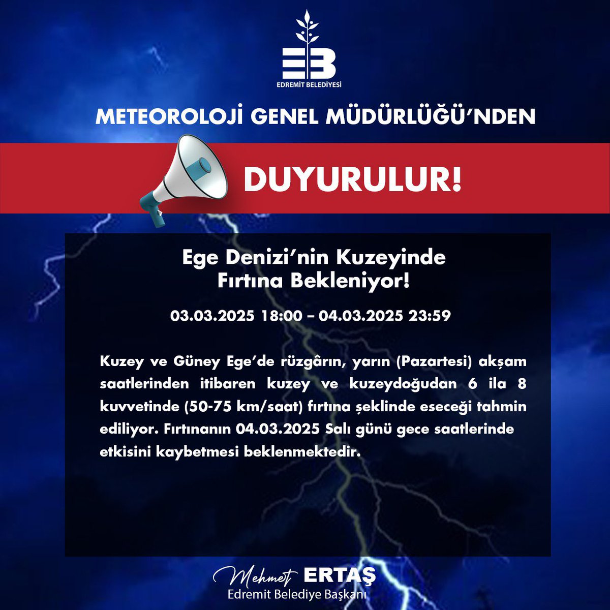 Edremit Belediyesi'nden Meteorolojik Uyarı: Ekipler Görev Başında