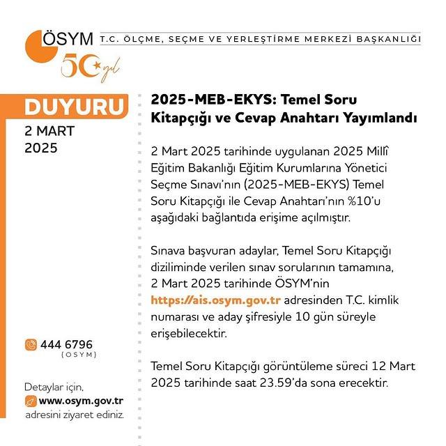 2025 MEB-EKYS Sınavının Temel Soru Kitapçığı ve Cevap Anahtarı Yayımlandı