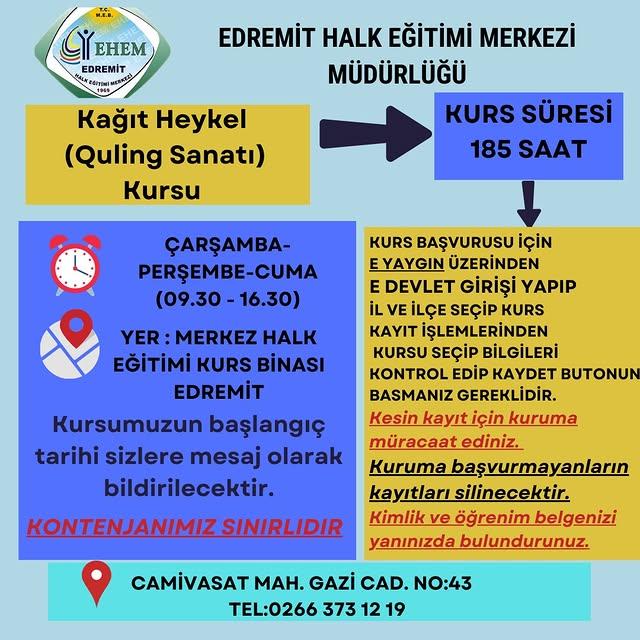 Edremit'te Yeni Sanat Kursu Başlıyor: Kağıt Heykel Quling Sanatı