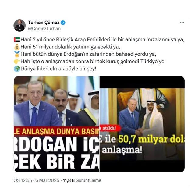 İyi Parti Balıkesir Milletvekili Turhan Çömez'den Birleşik Arap Emirlikleri Anlaşması Eleştirisi