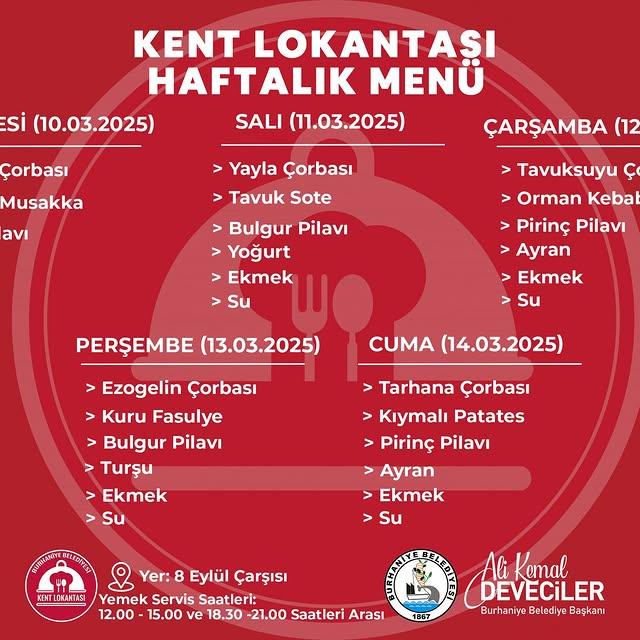 Burhaniye Belediyesi Kent Lokantası Ramazan Menüsü