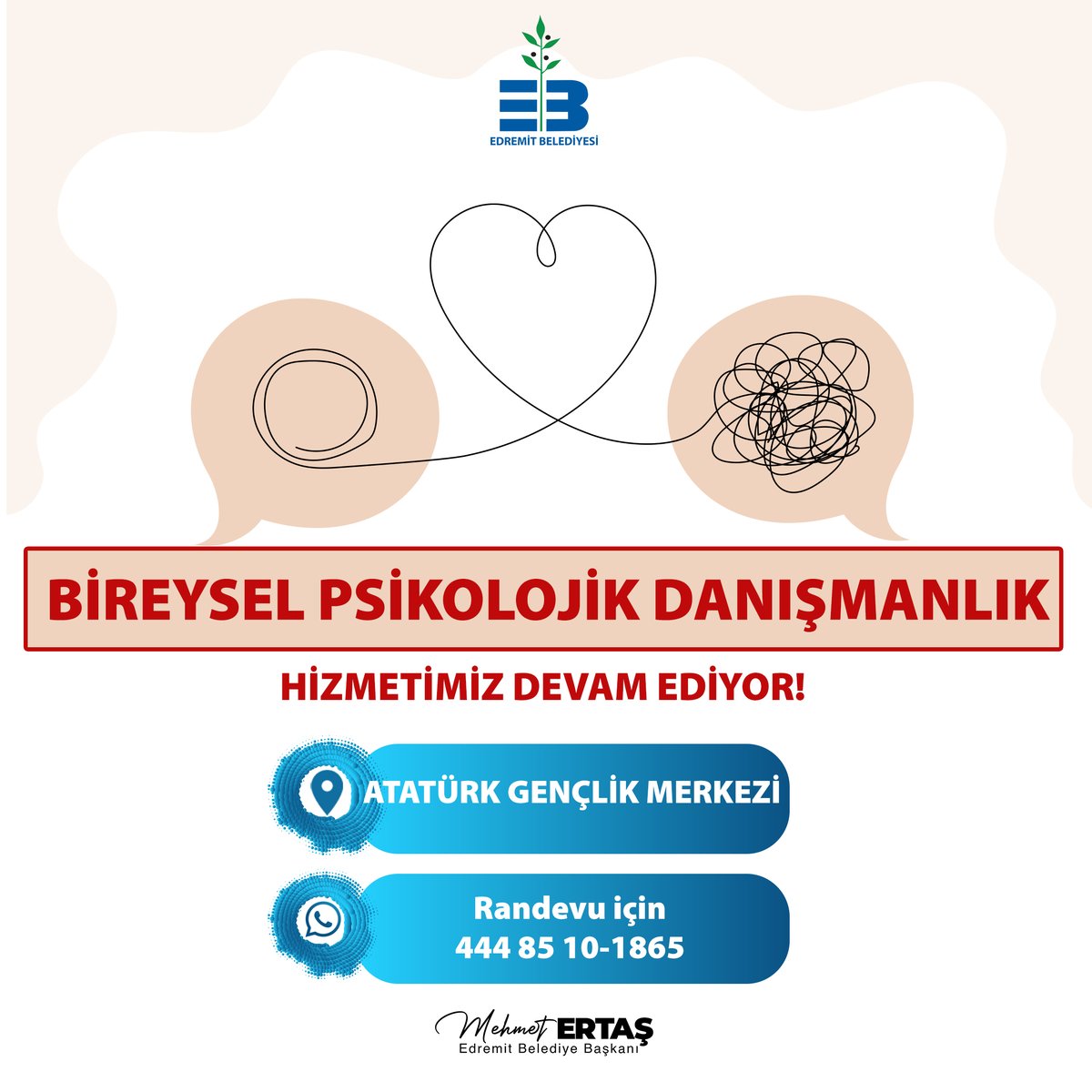 Edremit Belediyesi'nden Ücretsiz Bireysel Psikolojik Danışmanlık Hizmeti