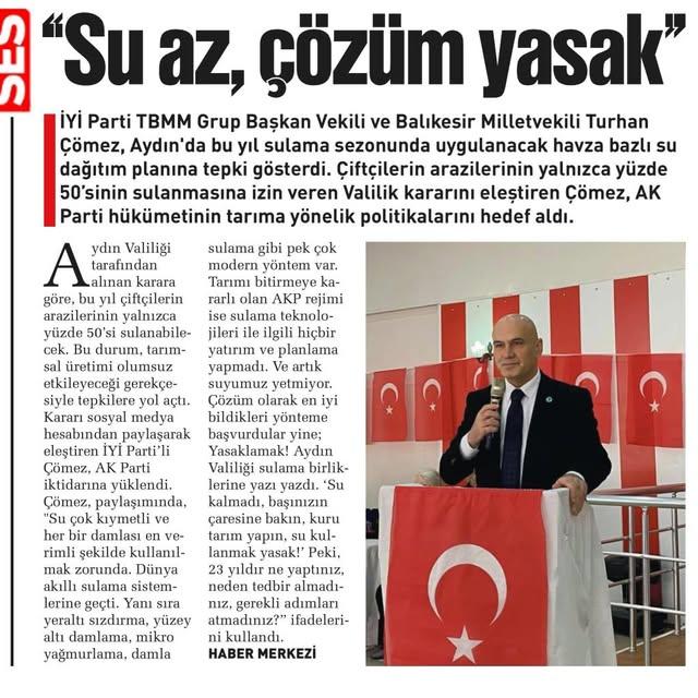 İyi Parti Balıkesir Milletvekili Turhan Çömez'den Tarım Teknolojilerine Vurgu