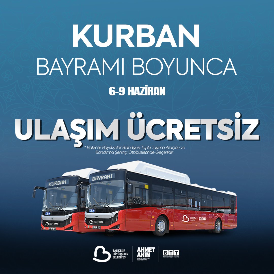 Balıkesir'de Kurban Bayramı Toplu Taşıma Ücretsiz