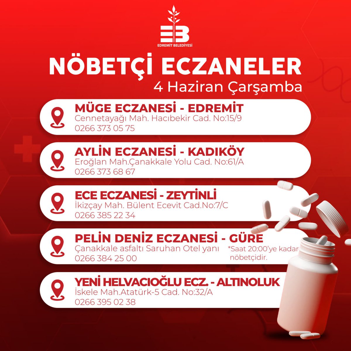 Edremit'te Nöbetçi Eczaneler Bilgilendirmesi