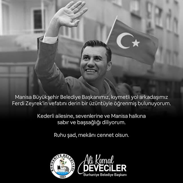 Burhaniye Belediyesi Başkanı'ndan Manisa Büyükşehir Belediye Başkanı Ferdi Zeyrek için Taziye Mesajı