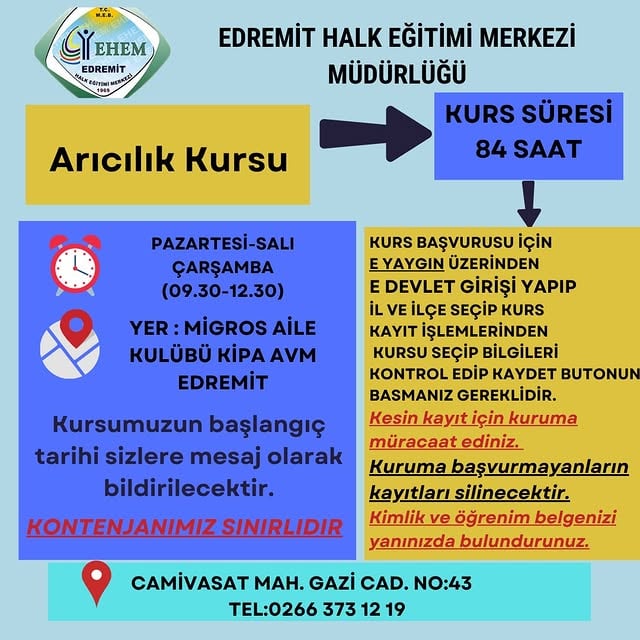 Edremit Halk Eğitimi Merkezi'nde Yeni Dönem Kursları Başlıyor