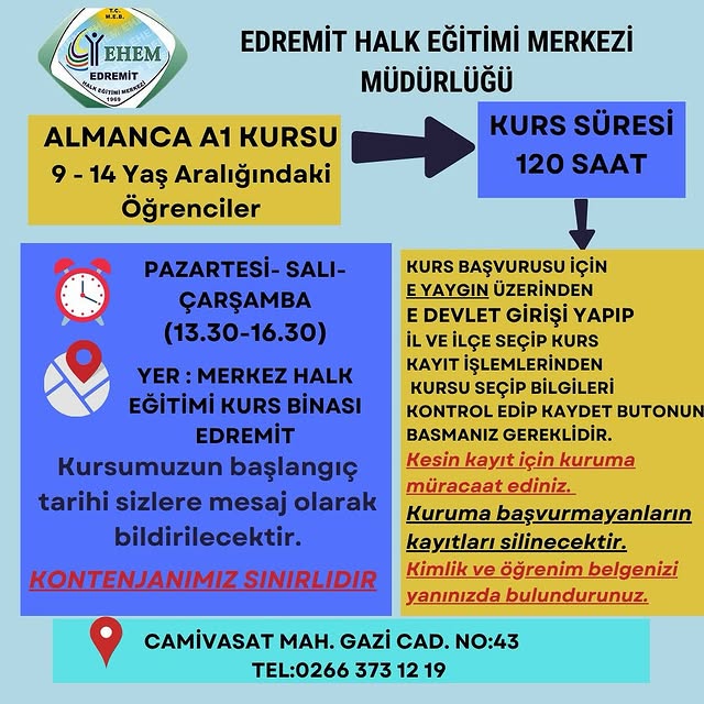 Edremit Halk Eğitimi Merkezi'nde Yeni Kurslar Açılıyor