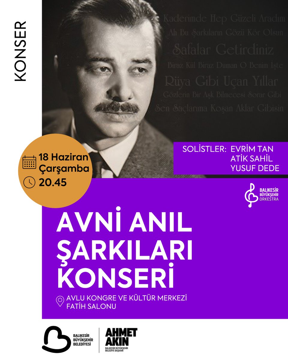 Balıkesir Büyükşehir Orkestrası Avni Anıl Şarkılarıyla Sahne Alacak