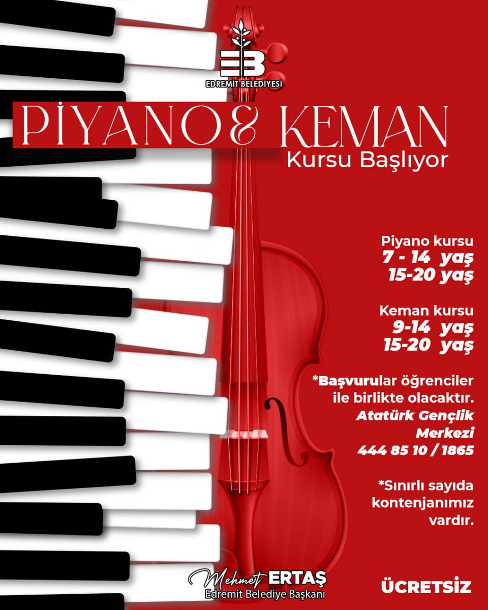 Edremit Belediyesi'nden Ücretsiz Piyano ve Keman Kursları Başladı
