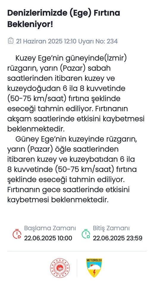 Ege Denizi'nde Fırtına Uyarısı: Gömeç İlçe Tarım ve Orman Müdürlüğü Uyarıyor