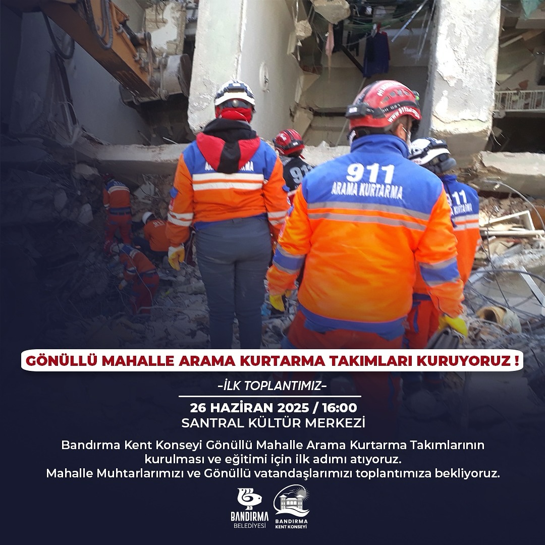 Bandırma'da Afetlere Karşı Gönüllü Arama Kurtarma Takımları Kuruluyor
